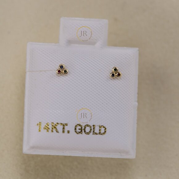 14K Solid Gold Clover Stud Earrings · Screw Back · Lucky Symbol Jewelry. - Picture 1 of 8